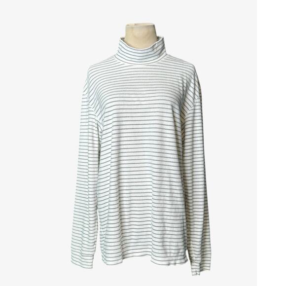 Uniqlo white gray stripes long sleeves fleece t shirt size Large - Picture 1 of 10